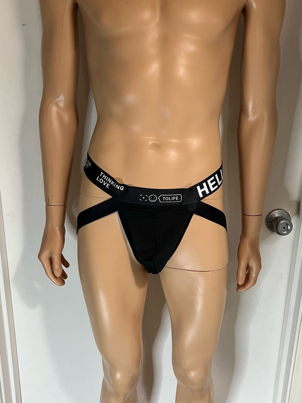 Men's Black Jockstrap with Printed Elastic Waistband